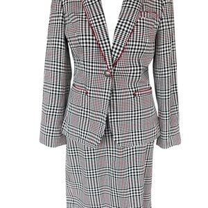 Elegant Houndstooth Blazer with Red Trim